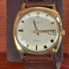 Vintage Timex Electric Watch Men Gold Tone Genuine Leather Strap