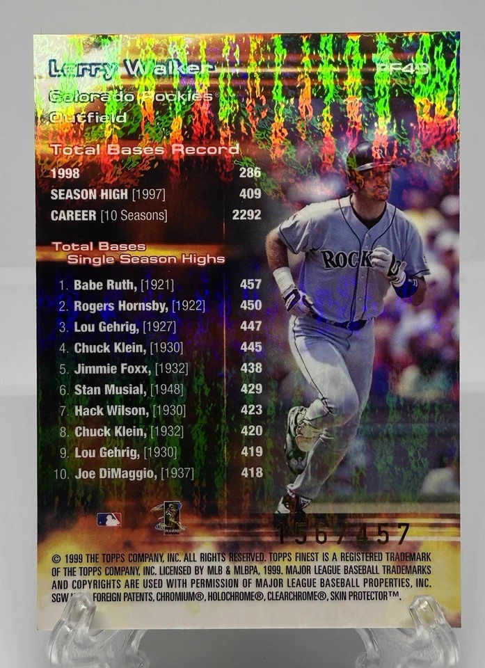 1999 Topps Finest Prominent Figures Refractor Larry Walker #PF49 /457 Coating - Image 2 of 2