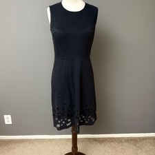 Elie Tahari Ophelia Fit & Flare Laser Cut Out Hem Faux Suede Sheath Dress Sz 4