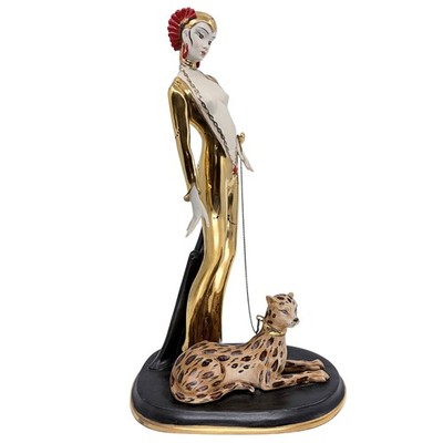 RARE Erte Style Capodimonte Porcelain Figurine Vamp with Leopard LTD ED - Italy