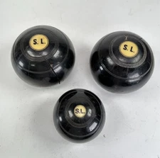 Set Of 3 Antique English? Scottish? Bocce Lawn Bowling Ball Set Lignum Vitae