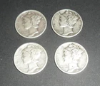 Four 1943 Mercury Dimes 90% Silver.
