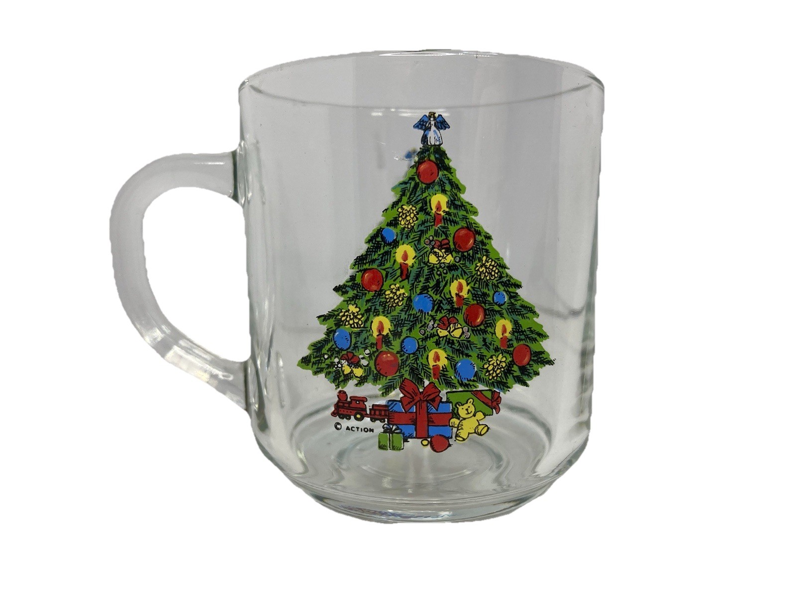 Vintage Sabin Luminarc Clear Glass Holiday Christmas Tree Coffee Tea Mug Retro