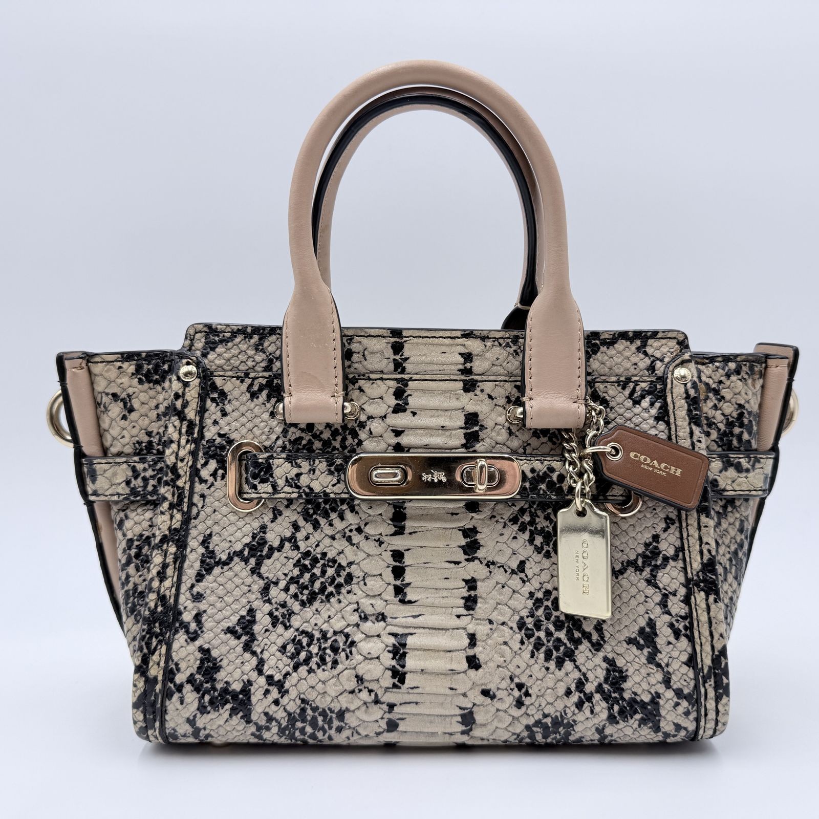 COACH Python Print Leather 2-Way Handbag Beige - image 1