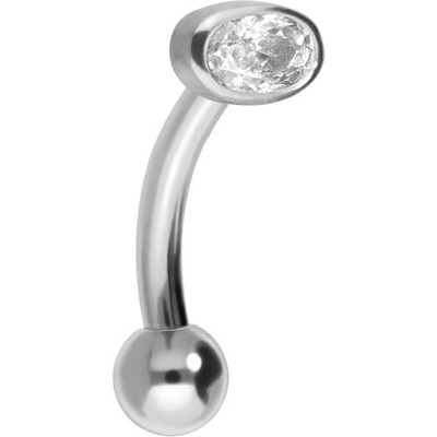PIERCINGLINE Titan Banane mit Push Fit EINGEFASSTER OVALER KRISTALL