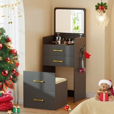 Gurexl 3 in 1 Vanity Desk with Flip Top Mirror for Bedroom,Small Compact Vani...