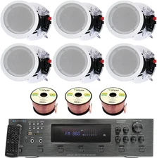 Home Stereo System Kit - 6 Channel 6000 Watts Bluetooth Amplifier W/ 6 Qty of 8”