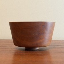 Vintage Mid Century Modern MCM Handmade Footed Wood Bowl 6&rdquo; Original Signed RLO