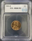 1953-S Wheat Lincoln ICG MS66 RD