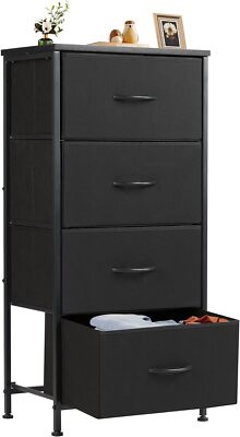 Black 4 Storage Drawers Dresser Chest of Drawer Fabric Storage Tower for Bedroom