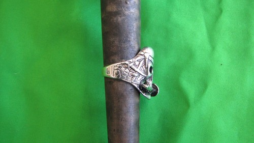 Handmade Coin Silver Pirate Skull with Dagger Ring Size 7 - 第 6/12 張圖片