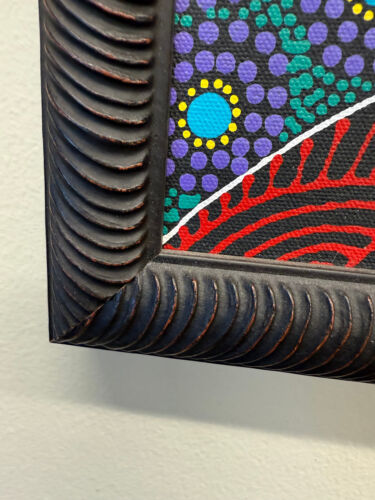 Authentic Aboriginal Dot Art Painting - framed - artist photo on back - Picture 5 of 6