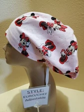 Minnie Mouse (pink) Women's  Euro/Chef Surgical Scrub Hat/Cap Handmade