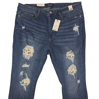 Judy Blue Jeans 22W Plus Distressed Lace Skinny Mid Rise Denim Stretch JB8463