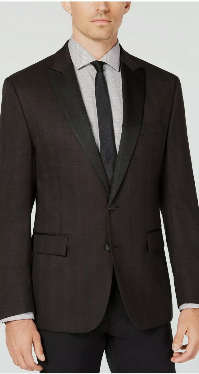 Nwt$295 Ryan Seacrest Red Black Plaid Slim Tuxedo Jacket Blazer