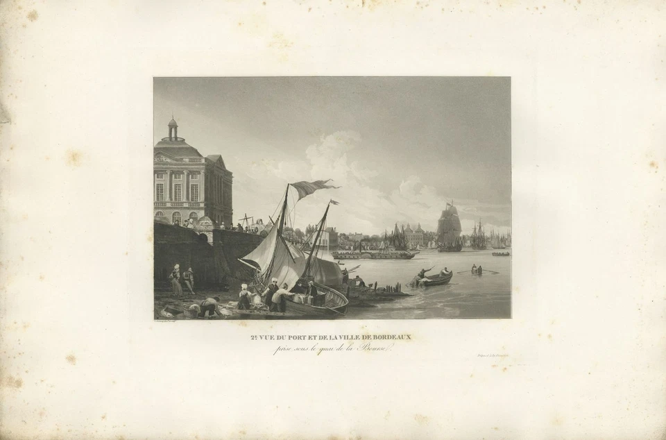 Port et ville de Bordeaux Marine - Aquatinte originale Louis Garneray XIXe - Photo 3/3