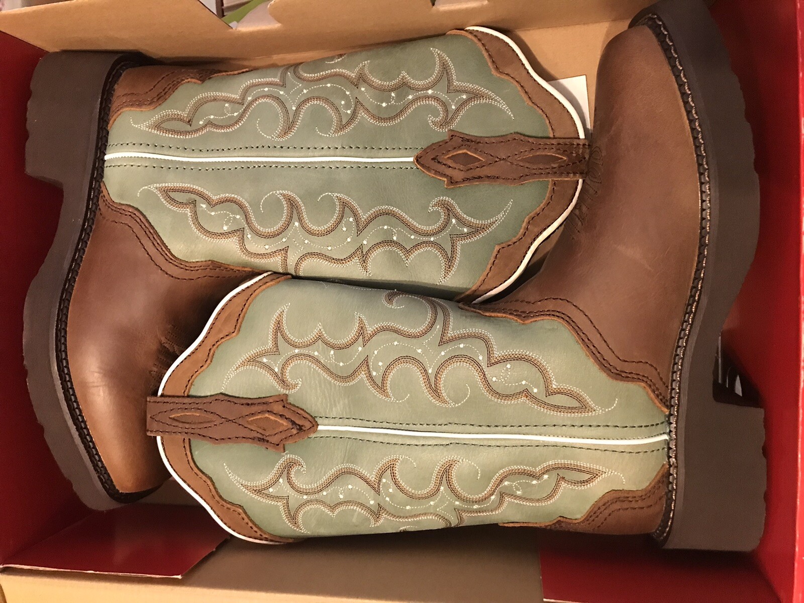 Justin Raya GY2904 Womens 8.5B Brown/Turquoise Leather Western Cowboy