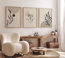 Set of 3 Exhibition Posters Neutral Lets Get Cosy Abstract Wall Art Gallery