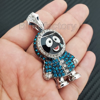 ICED HIP HOP WHITE GOLD PLATED LAB DIAMONDS BRICK SQUAD ESKIMO BUST DOWN PENDANT