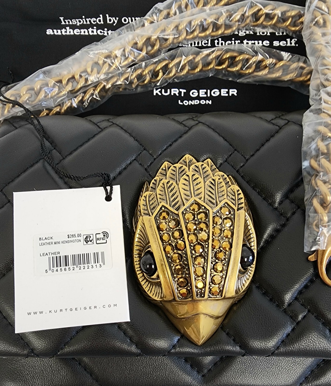 KURT GEIGER Women's Mini Kensington Quilted Leather Crossbody Shoulder Bag Black