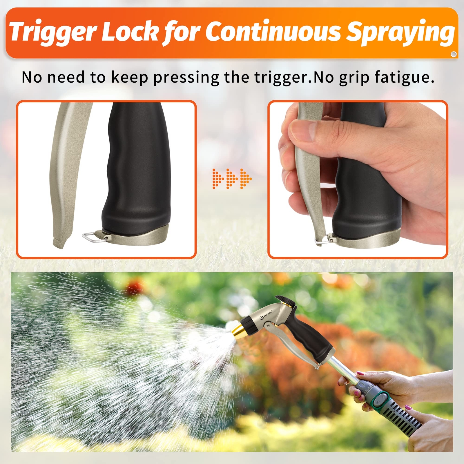 Garden Hose Nozzle 100%Metal High Pressure Spray Nozzle,Adjustable Spray Pattern