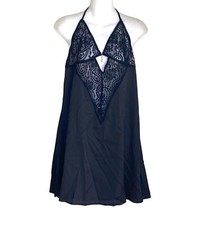 Feminine Sheer sensual lace Plus Size Black Halter Neck Slip Dress 2XL