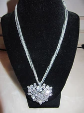 Swarovski Crystal Heart Necklace 18" 7 Strand Chain 2 Black / 5 Silver *NWOT $98