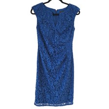 Adrianna Papell Blue Lace Short Sleeve Knee Length Formal Pencil Sheath Dress 2