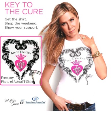 Emilio Pucci Logo T-Shirt COTTON TEE Key to the Cure Breast Cancer Awareness S/M