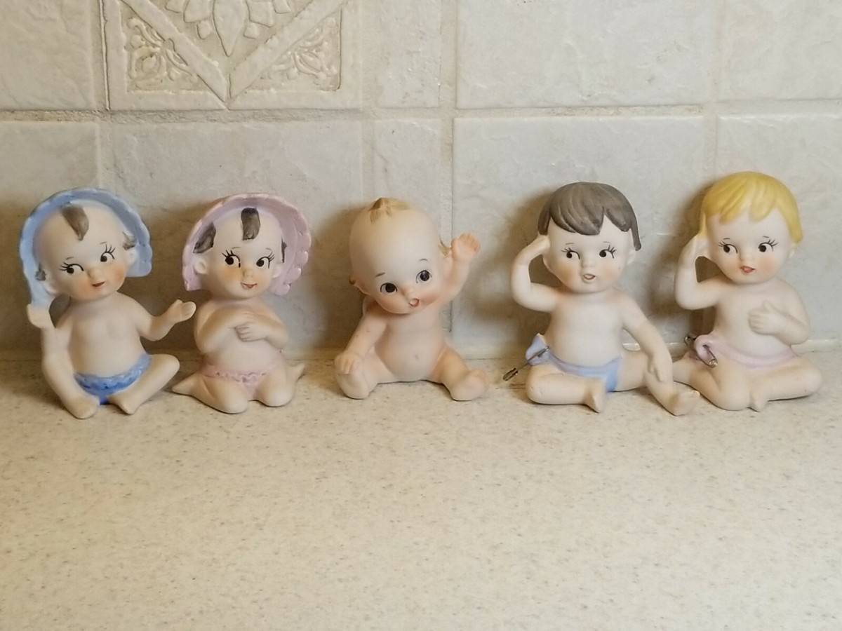 Set of 5 Vintage KEWPIE DOLLS BISQUE PORCELAIN PIANO BABY