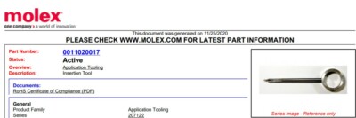 Molex Insertion Tool CTX50 For SLD Mini50 Connectors 11-02-0017