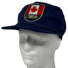 Vintage 80s Canadian Flag Hat Cap Canada Rope Cord Roping Corded Snapback Blue