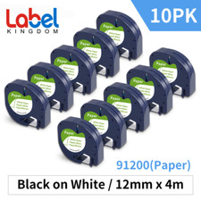 Image of 10X Replace DYMO LetraTag Refills 91200 91330 White Paper Label Tape 12mm 4m