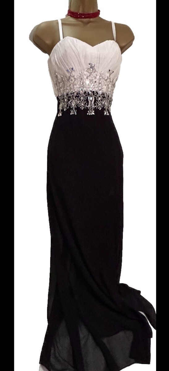 Lipsy VIP Monochrome Black/ White Diamante Sequin Chiffon Maxi