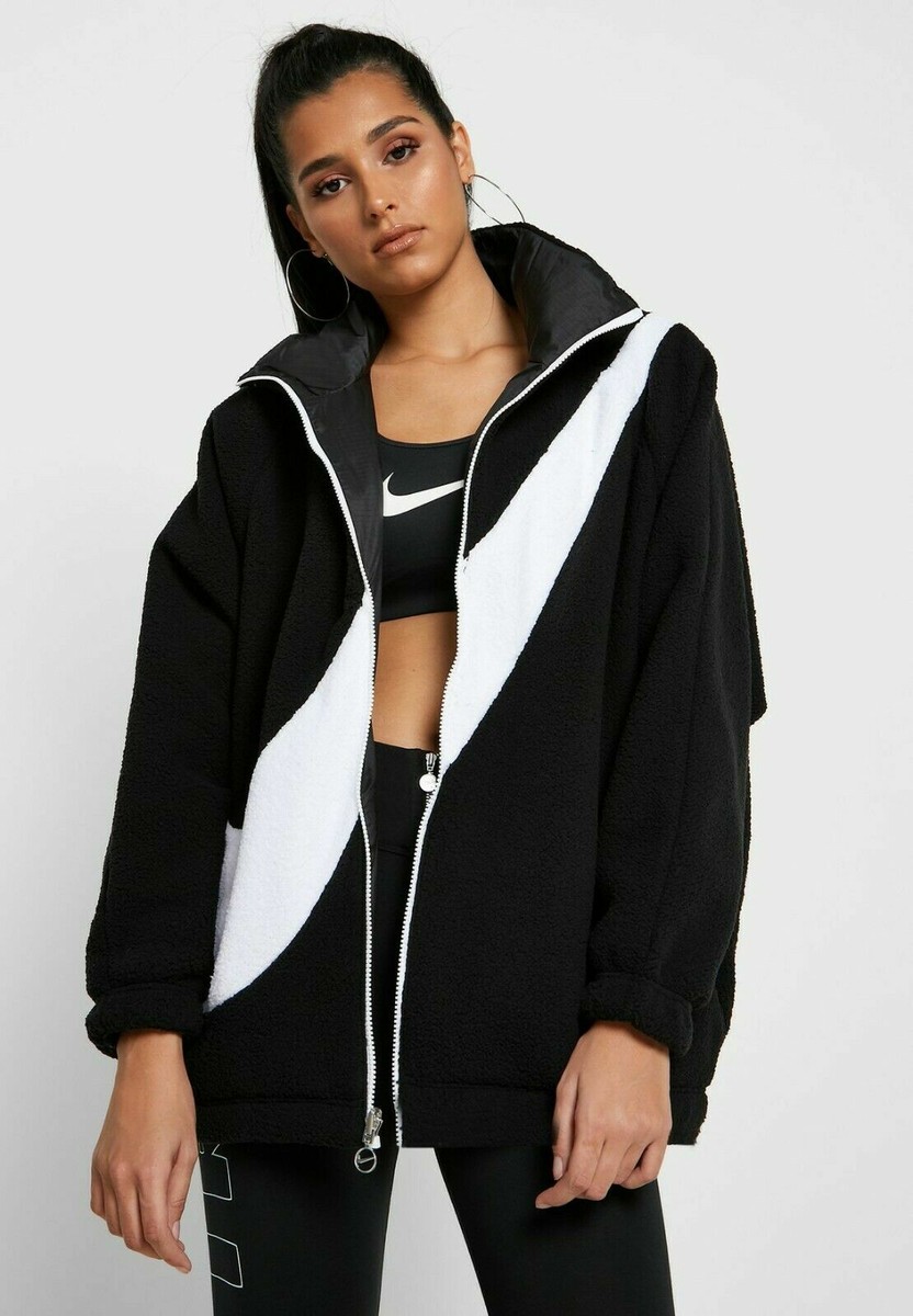 Women's Nike 'Swoosh' Reversible Sherpa Jacket Black White CI8937-010  Size-Small | eBay