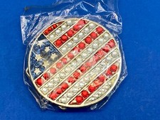 United States Of American Usa Flag Colors On Round Rhinestone Belt Buckle