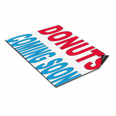 Car Magnet Set of 2 Donuts Coming Soon Red Blue Food Bar Restaurant Food Truck