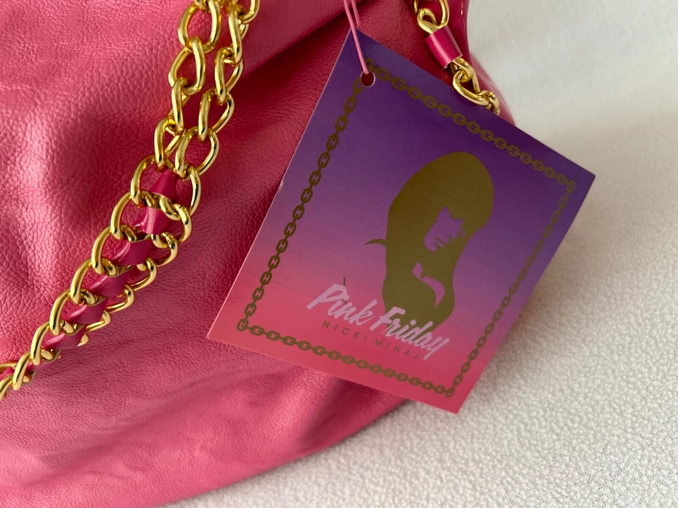 Bolso de Mano Nicki Minaj Pink Friday Cuero Sintético Correa de Cadena Dorada Nuevo con Etiquetas Foto 2 de 4
