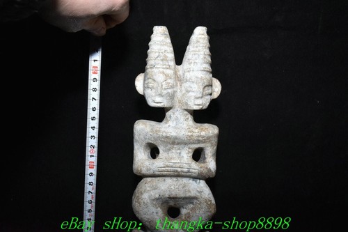 Ancienne statue 9,4Hongshan Culture en jade sculpté double mode tête dieu soleil hélios soleil-dieu