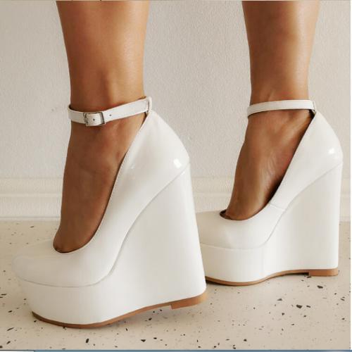 Scarpe donna Occidente cinturino alla caviglia zeppa tacco alto punta tonda plateau 46 47 - Foto 5 di 6