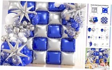 25pcs Blue and Silver Foil Square Balloon Backdrop Wall Royal Blue  Silver