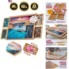 1000 Piece Rotating Puzzle Board with Drawers and Cover - 4 Drawers, Wooden J...