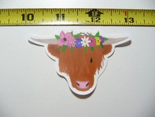 HIGHLAND COW CATTLE PRETTY FLOWERS ON HORNS SMALL STICKER DECAL FARM LIVESTOCK