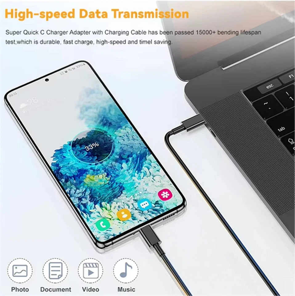 USB-C to USB C Type-C Super Fast Charging Cable Data SYNC Charger Cord 3Ft - Image 4 of 4