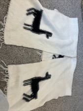 White Poncho With Black Llama Design Made With Real Alpaca Wool