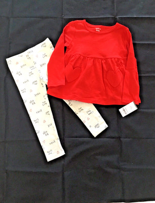 Carter's Top w/Heart Pockets & Pants Two Piece Outfit Little Girls 3T New W/T