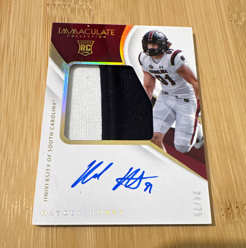 Panini 2018 Immaculate Collegiate Hayden Hurst RC Auto Patch #/49 SC, Ravens!!!!