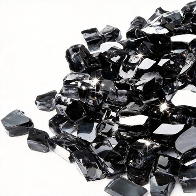 US 10 lbs Black Fire Glass for Fire Pit 1/2'' Reflective Rocks Propane Gas