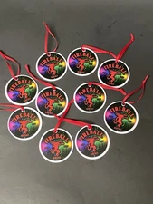 Fireball Whisky Christmas Ornament Flat Red Devil with red ribbon Set of 10