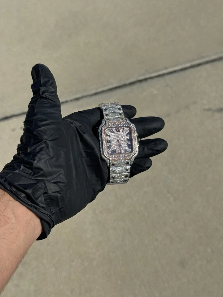 Reloj automático Moissanite Iced-Out 40 mm plata rosa acero inoxidable sin marca Foto 2 de 4